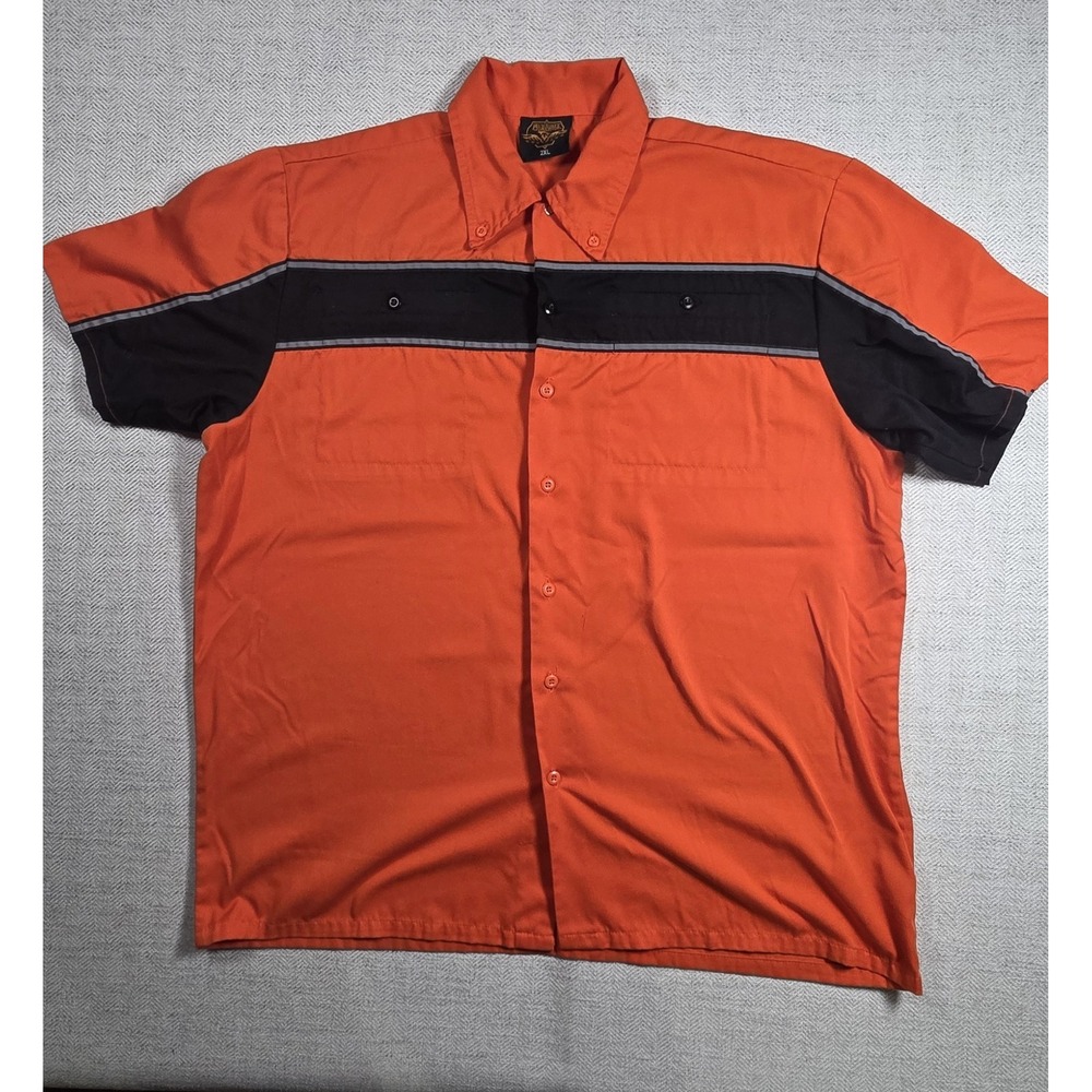Milwaukee Leather Shirt Men 2XL Orange Black Reflective Stripe Short Sleeve...